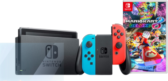Nintendo Switch Rood/Blauw + Mario Kart 8 Deluxe + Bluebuilt Screenprotector