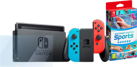 Nintendo Switch Rood/Blauw + Nintendo Switch Sports + Bluebuilt Screenprotector