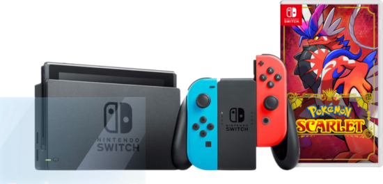 Nintendo Switch Rood/Blauw + Pokémon Scarlet + Bluebuilt Screenprotector