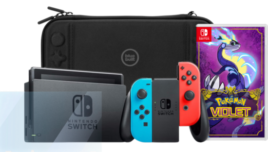 Nintendo Switch Rood/Blauw + Pokémon Violet + Screenprotector + Beschermhoes