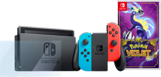 Nintendo Switch Rood/Blauw + Pokémon Violet + Bluebuilt Screenprotector