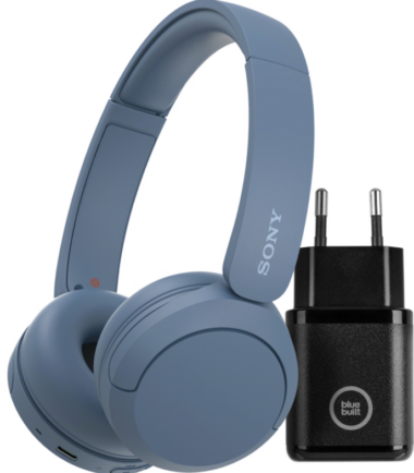 Sony WH-CH520 Blauw + BlueBuilt Quick Charge Oplader met Usb A Poort 18W Zwart