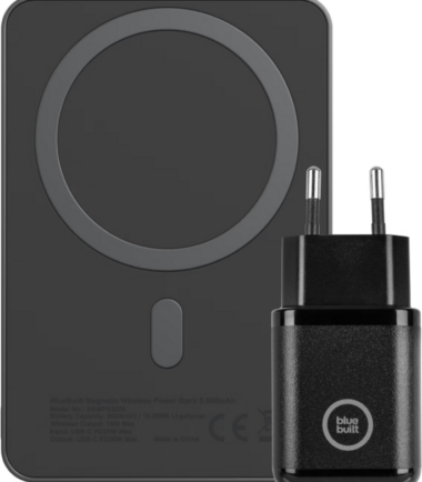 BlueBuilt Draadloze Powerbank met MagSafe Magneet 5.000 mAh + Oplader 30W Zwart