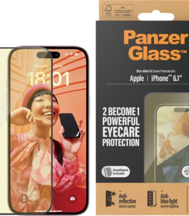 PanzerGlass Ultra-Wide Fit Apple iPhone 15 Blauw Licht Filter Screenprotector Glas Zwart