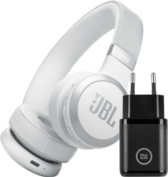 JBL Live 670NC Wit + BlueBuilt Quick Charge Oplader met Usb A Poort 18W Zwart