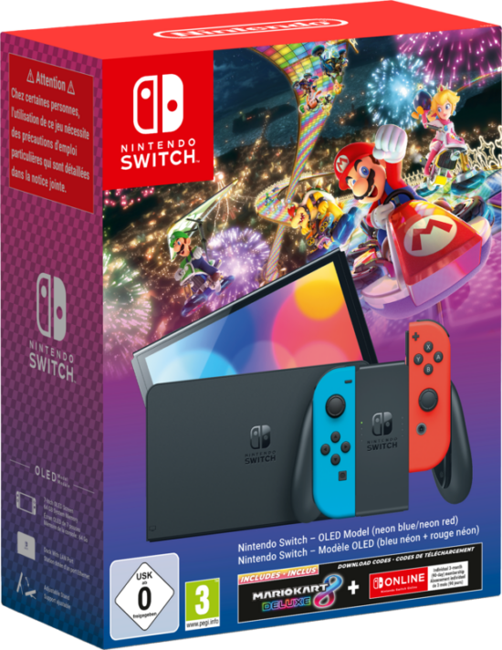 Nintendo Switch OLED Rood/Blauw + Mario Kart 8 + 3 maanden Nintendo Online
