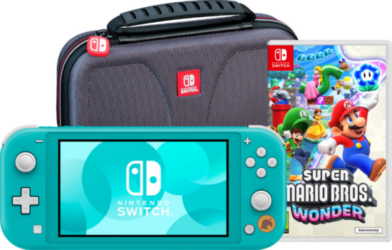 Nintendo Switch Lite Turquoise + Super Mario Bros. Wonder + Beschermhoes