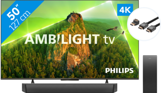 Philips 50PUS8108 - Ambilight (2023) + Soundbar + Hdmi kabel