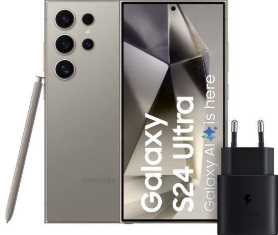 Samsung Galaxy S24 Ultra 1TB Grijs 5G + Samsung Snellader 25 Watt Zwart