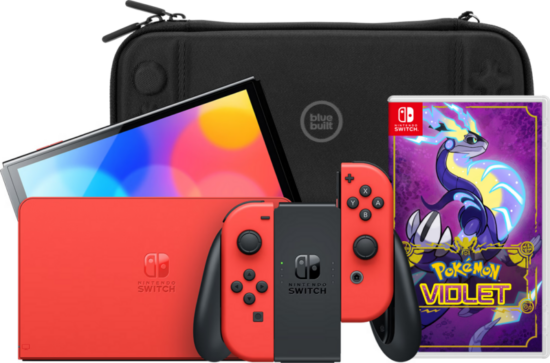 Nintendo Switch OLED Super Mario Editie + Pokémon Violet + BlueBuilt Beschermhoes