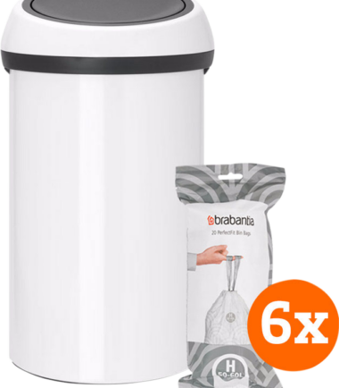 Brabantia Touch Bin 60 Liter White + Vuilniszakken (120 stuks)