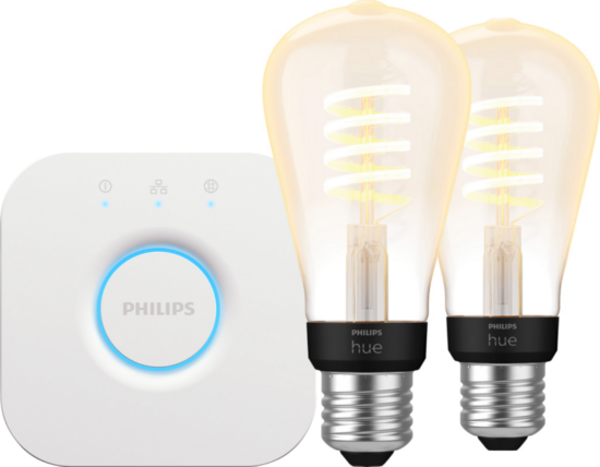 Philips Hue Filament White Ambiance Edison 2-Pack + Bridge