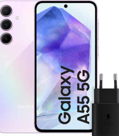 Samsung Galaxy A55 128GB Roze 5G + Samsung 25 Watt Snellader Zwart