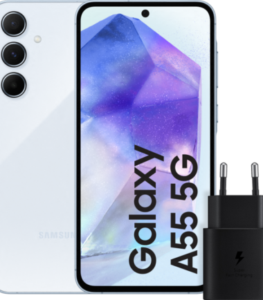 Samsung Galaxy A55 256GB Lichtblauw 5G + Samsung 25 Watt Snellader Zwart