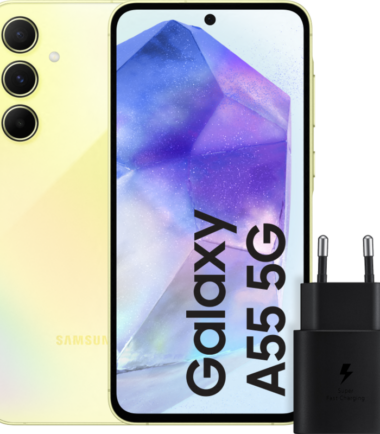 Samsung Galaxy A55 256GB Geel 5G + Samsung 25 Watt Snellader Zwart