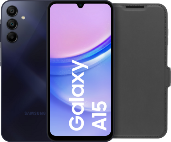 Samsung Galaxy A15 128GB Zwart 4G + BlueBuilt Book Case Zwart