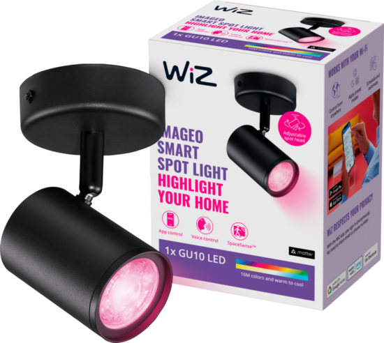 WiZ 1 spot Imageo zwart - Gekleurd en Wit licht - GU10