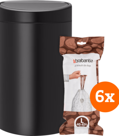 Brabantia Touch Bin 40 Liter Matt Black + Vuilniszakken (120 stuks)