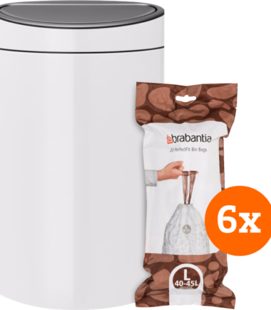 Brabantia Touch Bin 40 Liter White + Vuilniszakken (120 stuks)
