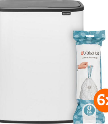 Brabantia Bo Touch Bin 2 x 30 Liter White + Vuilniszakken (120 stuks)