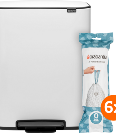 Brabantia Bo Pedal Bin 2 x 30 Liter White + Vuilniszakken (120 stuks)