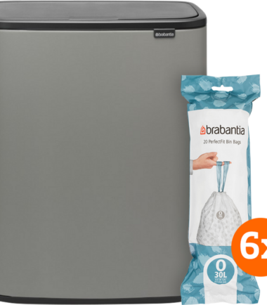 Brabantia Bo Touch Bin 2 x 30 Liter Mineral Concrete Grey + Vuilniszakken (120 stuks)