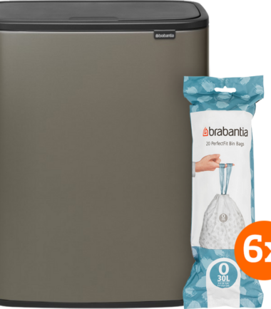 Brabantia Bo Touch Bin 2 x 30 Liter Platinum + Vuilniszakken (120 stuks)