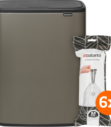 Brabantia Bo Touch Bin 60 Liter Platinum + Vuilniszakken (120 stuks)