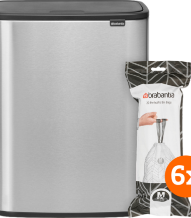 Brabantia Bo Touch Bin 60 Liter Rvs Fingerprint Proof + Vuilniszakken (120 stuks)