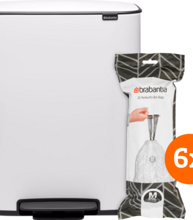 Brabantia Bo Pedal Bin 60 Liter White + Vuilniszakken (120 stuks)