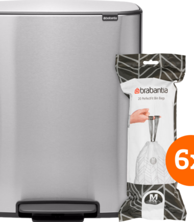 Brabantia Bo Pedal Bin 60 Liter Rvs Fingerprint proof + Vuilniszakken (120 stuks)