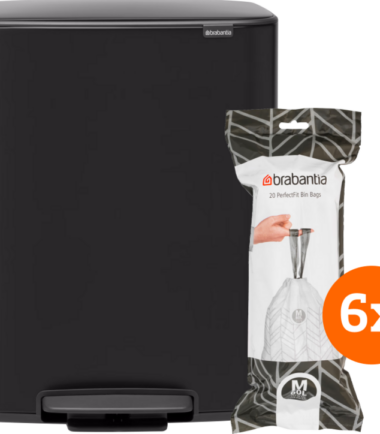 Brabantia Bo Pedal Bin 60 Liter Matt Black + Vuilniszakken (120 stuks)