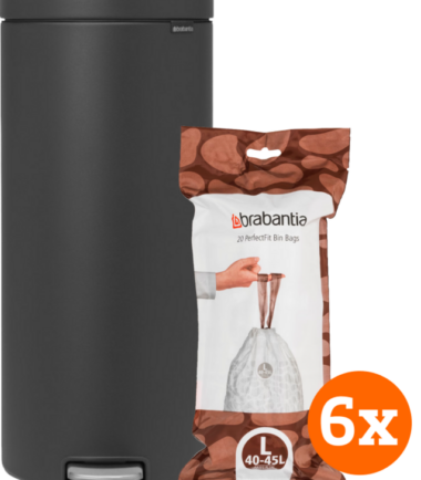 Brabantia NewIcon Pedaalemmer 30 Liter Infinite Grey + Vuilniszakken (120 stuks)
