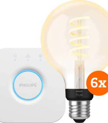 Philips Hue Filament White Ambiance Globe 6-Pack + Bridge