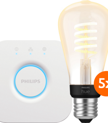 Philips Hue Filament White Ambiance Edison 5-Pack + Bridge