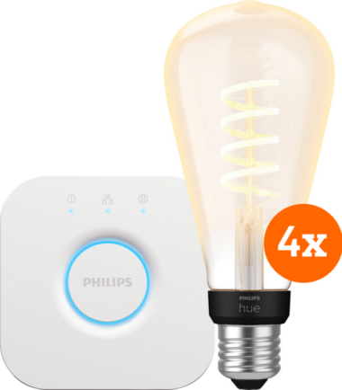 Philips Hue Filament White Ambiance Edison XL 4-Pack + Bridge