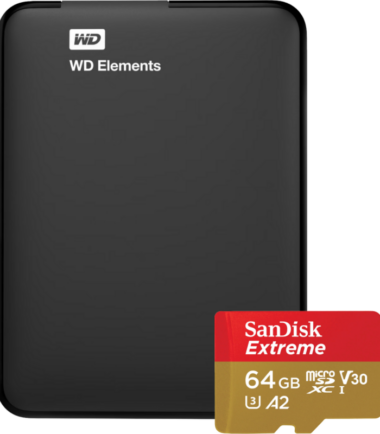 WD Elements Portable 1TB + SanDisk MicroSDXC Extreme 64GB