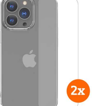BlueBuilt Apple iPhone 14 Pro Max Screenprotector Duo Pack + Soft Back Cover Transparant