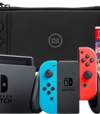 Nintendo Switch Rood/Blauw + Mario Kart 8 Deluxe + BlueBuilt Beschermhoes