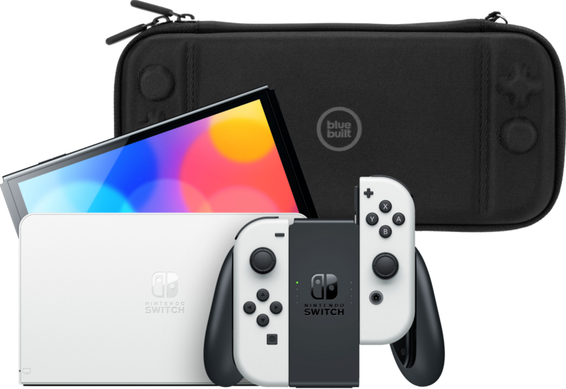 Nintendo Switch OLED Wit + BlueBuilt Beschermhoes Nintendo Switch OLED Wit + BlueBuilt Beschermhoes