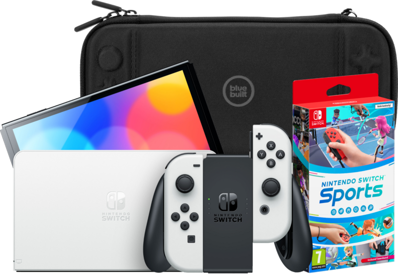 Nintendo Switch OLED Wit + Nintendo Switch Sports + BlueBuilt Beschermhoes Nintendo Switch OLED Wit + Nintendo Switch Sports + BlueBuilt Beschermhoes