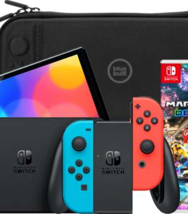 Nintendo Switch OLED Blauw/Rood + Mario Kart 8 Deluxe + BlueBuilt Beschermhoes