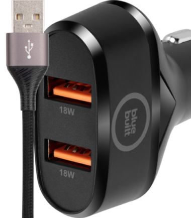 BlueBuilt Quick Charge Autolader 18W Zwart + Usb C Kabel 1