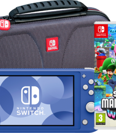 Nintendo Switch Lite Blauw + Super Mario Bros. Wonder + Beschermhoes