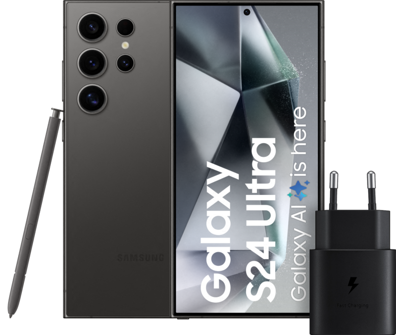 Samsung Galaxy S24 Ultra 256GB Zwart 5G + Samsung Snellader 25 Watt Zwart Samsung Galaxy S24 Ultra 256GB Zwart 5G + Samsung Snellader 25 Watt Zwart