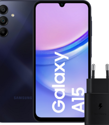 Samsung Galaxy A15 128GB Donkerblauw 4G + Samsung Oplader 25 Watt Zwart