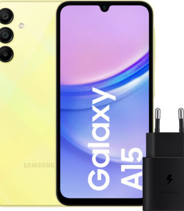 Samsung Galaxy A15 128GB Geel 4G + Samsung Oplader 25 Watt Zwart