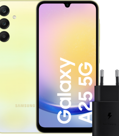 Samsung Galaxy A25 128GB Geel 5G + Samsung Oplader 25 Watt Zwart