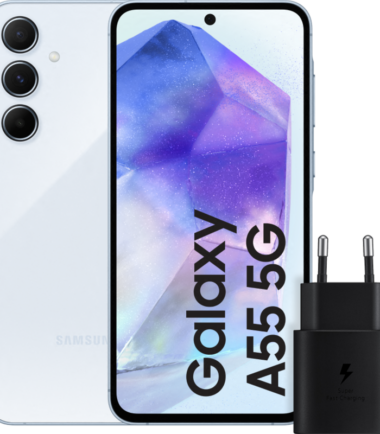 Samsung Galaxy A55 128GB Lichtblauw 5G + Samsung 25 Watt Snellader Zwart