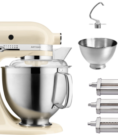 KitchenAid 5KSM185PSEAC Amandelwit + Pastaroller en -snijderset (3-delig) - Keukenmixers